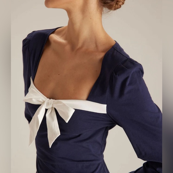 NWT RIHOAS Bowknot Collar Contrast Midi Dress Sz s - Picture 2 of 9